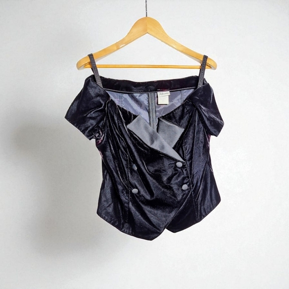 Elegant Styleworks Sz 16 Black Velvet Off-Shoulder Top - Picture 1 of 7